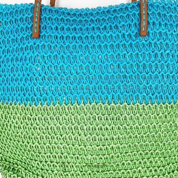 Raffia Blue Green Zip Top Tote Bag - Picture 6 of 7